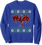 Dragon Red Plaid Ugly Sweater Christmas Lights Dragon Lover Sweatshirt